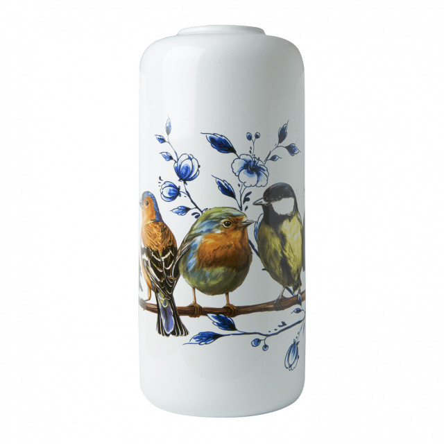 Heinen Delfts Blauw + Cilinder vaas, Bosvogels